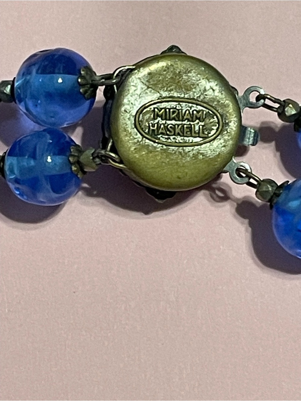 Vintage Ultra Rare Signed Miriam Haskell Cobalt Bead Rhinestone Necklace - Picture 6 of 12